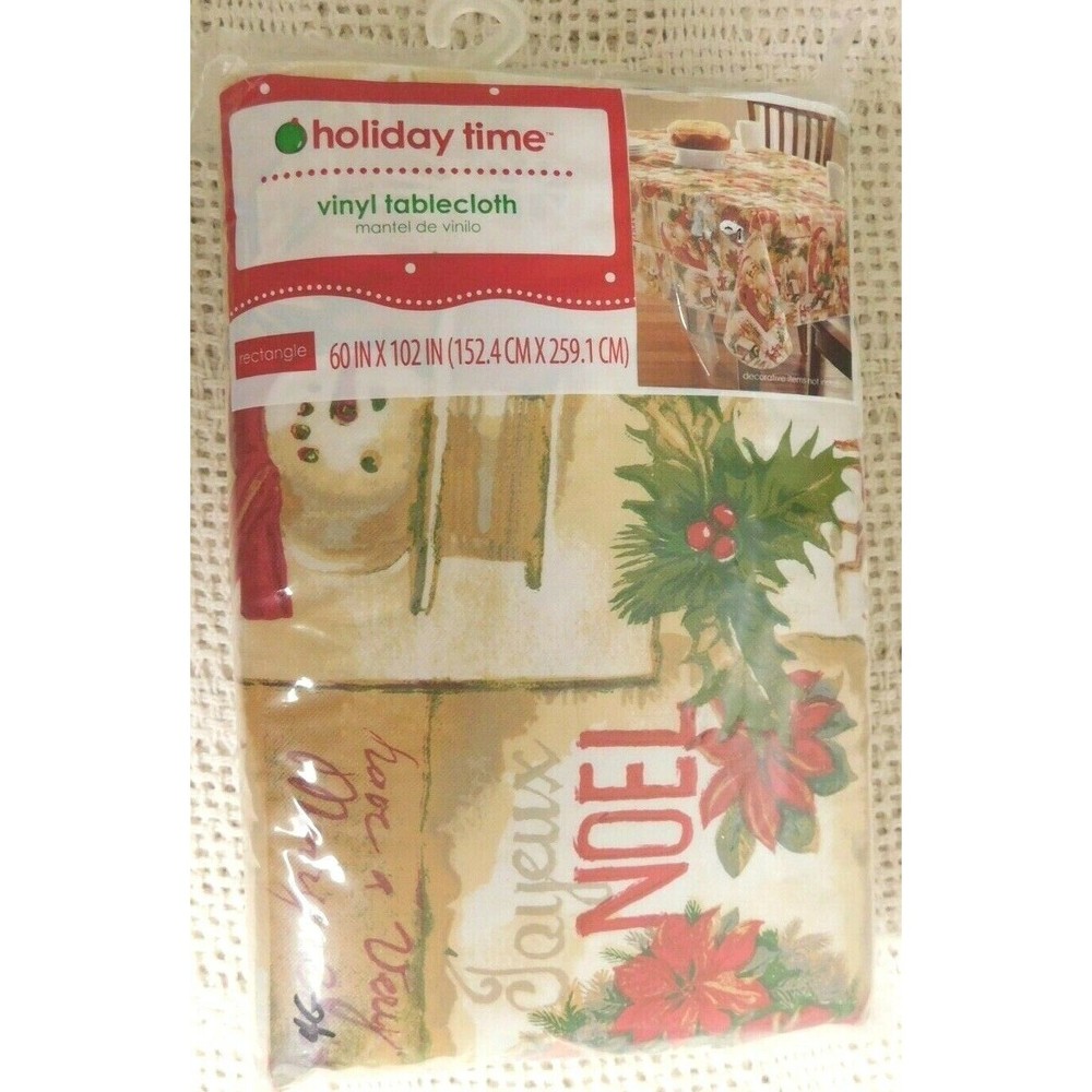 holiday time vinyl Christmas tablecloth 60" x 102" Rectangle  NIP